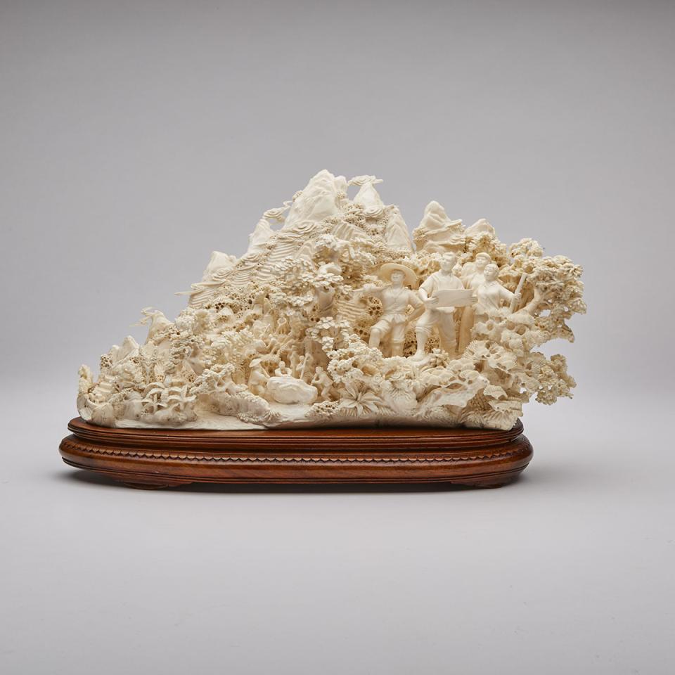 A Fine Chinese Cultural Revolution Ivory Mountain Study, Republic Period