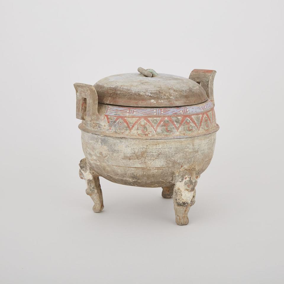 A Painted Pottery Tripod Censer, Han Dynasty