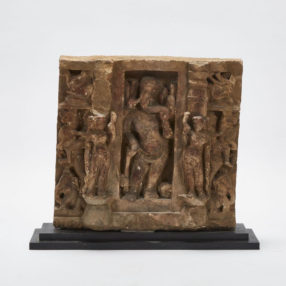 A Stone Stele of Ganesh and Vyalas, India, 12th Century