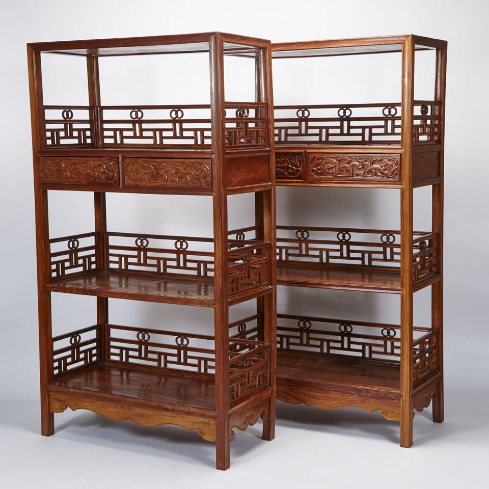 A Pair of Huanghuali Open Shelf Cabinets