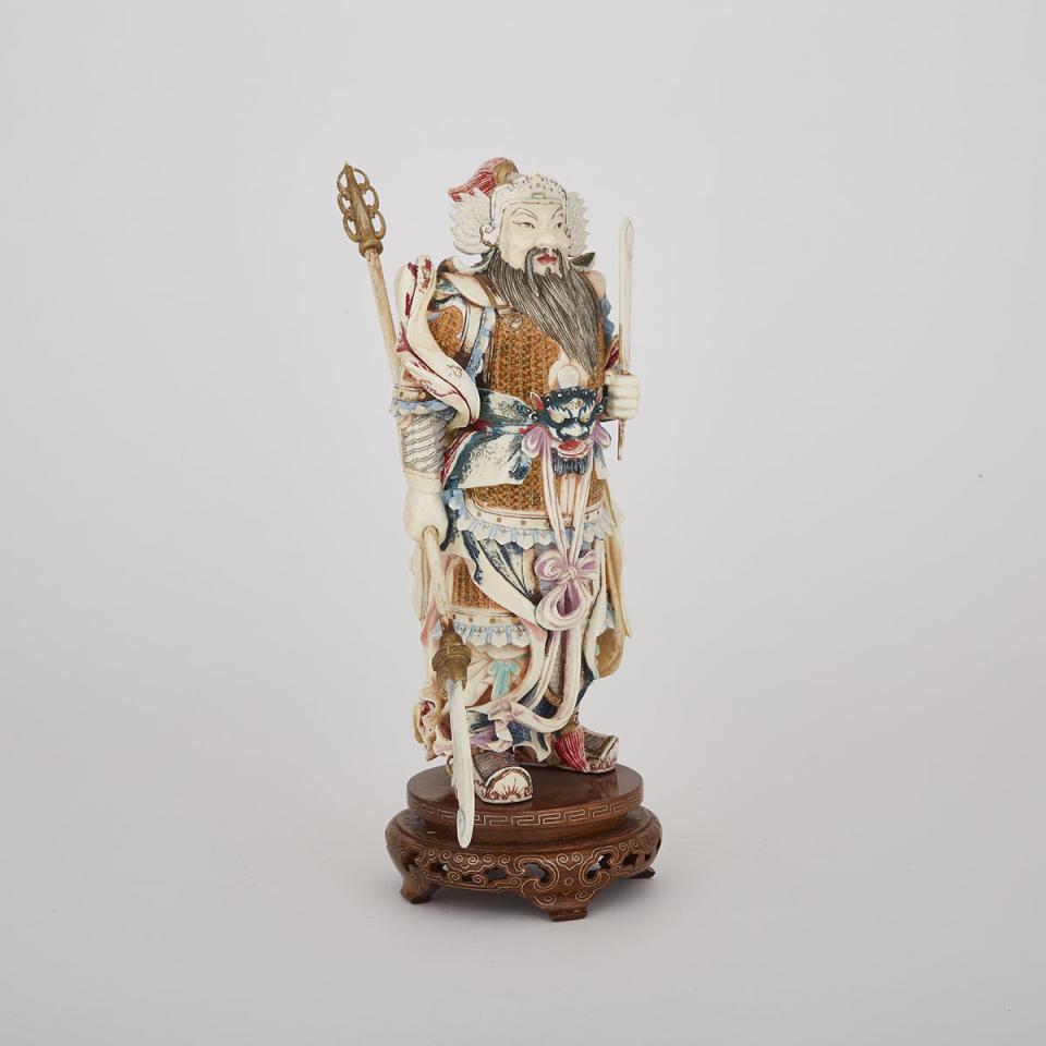 A Polychromed Ivory Figure of Guanyu, Early 20th Century