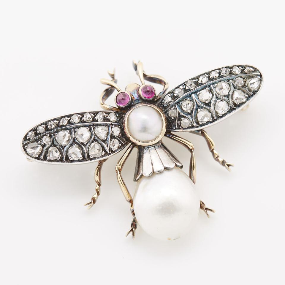 9k Yellow Gold And Silver Brooch