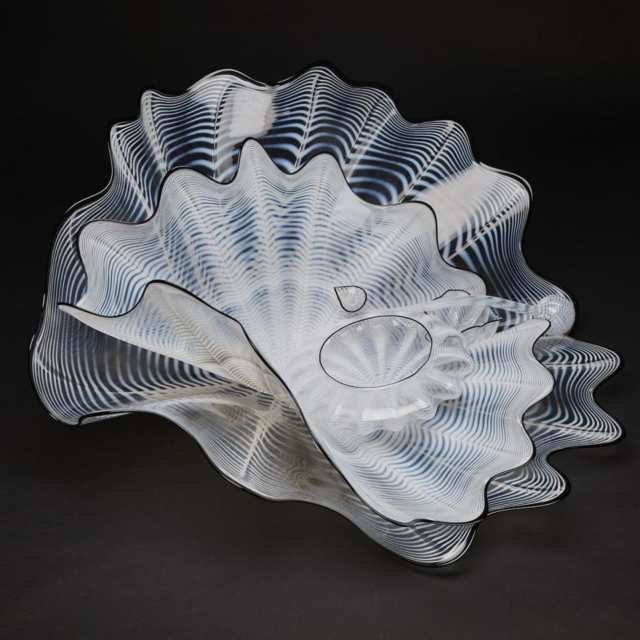 Dale Chihuly (1941-) American
White Persian Glass Group with Onyx Lip Wraps, c.1995 and 1999