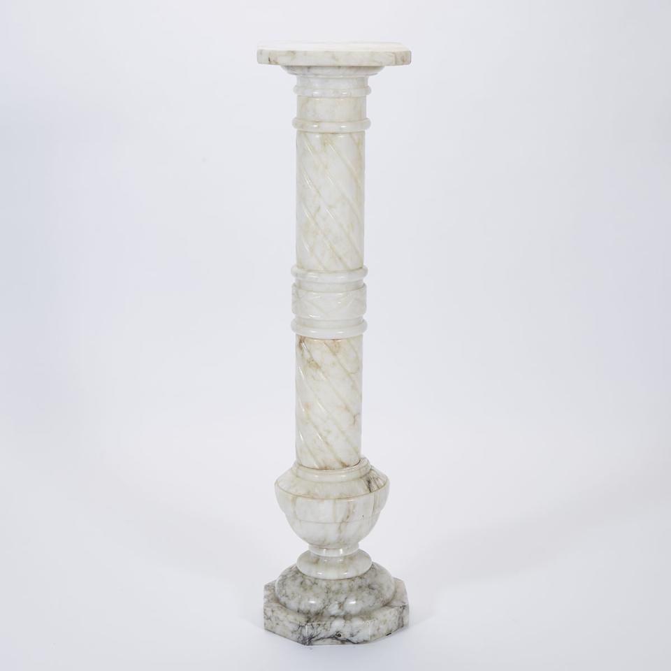 Italian Turned Alabaster Column Form Pedestal, early 20th century