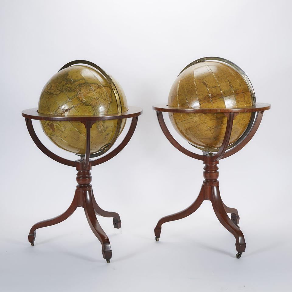 Pair of Newton’s 20 Inch Terrestrial and Celestial Library Globes, 1830 and 1843