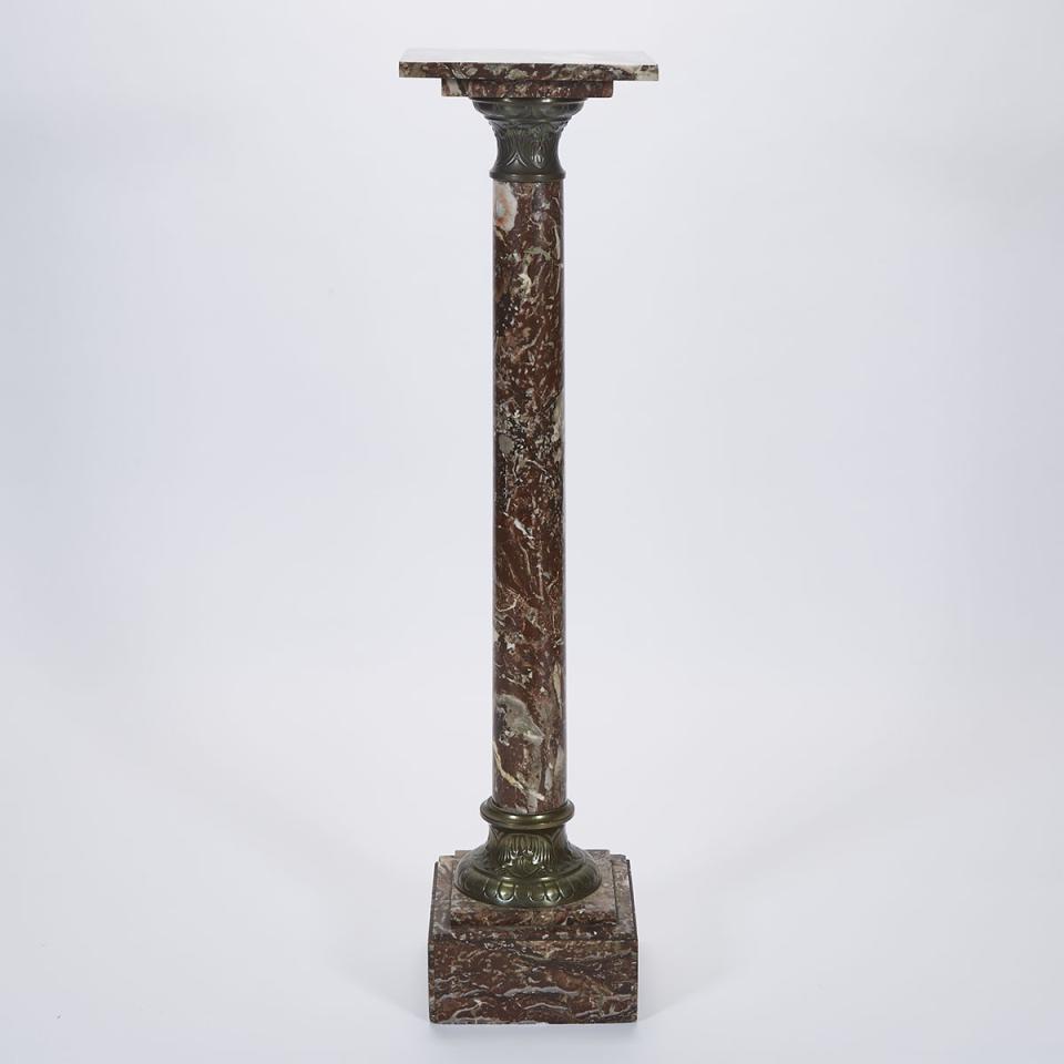 Italian Bronze Mounted Red Breccia Marble Column Form Pedestal, c.1900