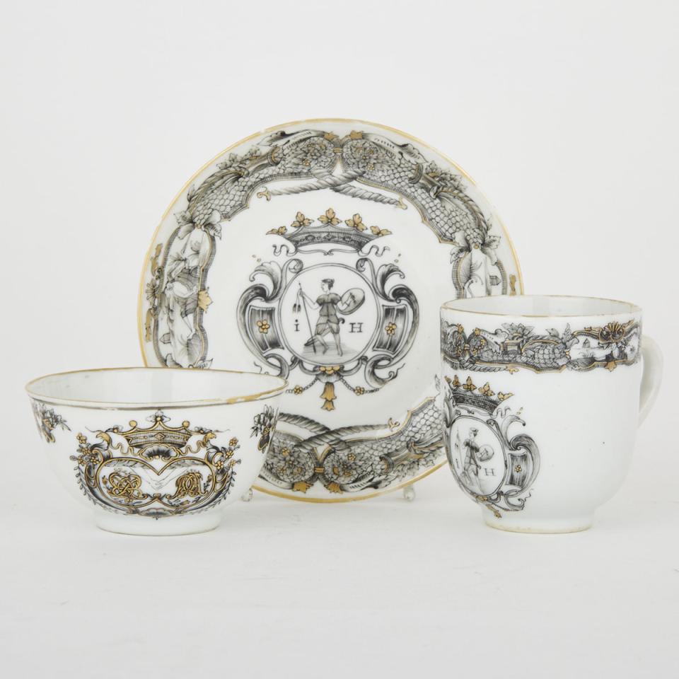 Chinese Export Porcelain Coffee Cup and Saucer and a Tea Bowl, mid-18th century