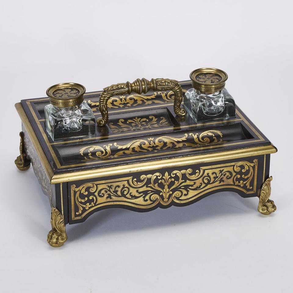 William IV Ormolu Mounted Brass Inlaid Ebony Desk Stand, late 19th century