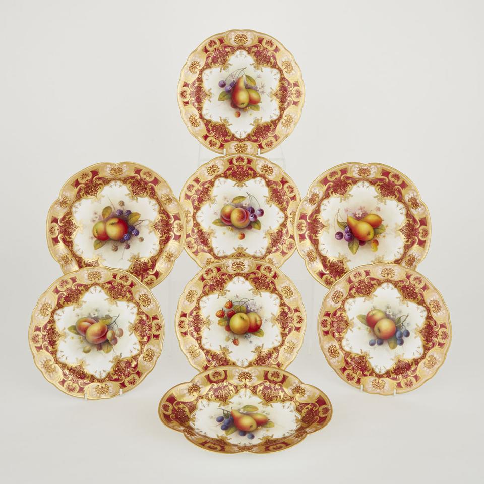 Five Royal Worcester Plates and Three Serving Dishes, Albert Shuck, 1929/31