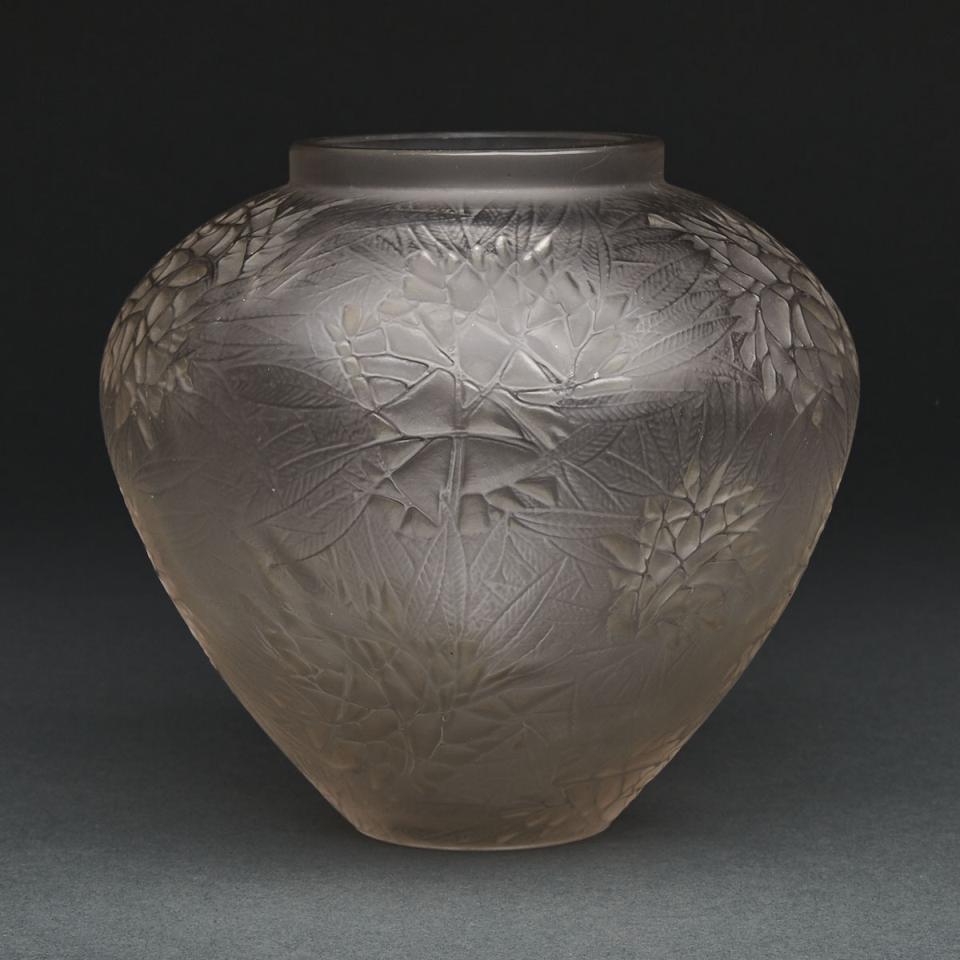 ‘Esterel’, Lalique Moulded and Frosted Glass Vase, c.1930