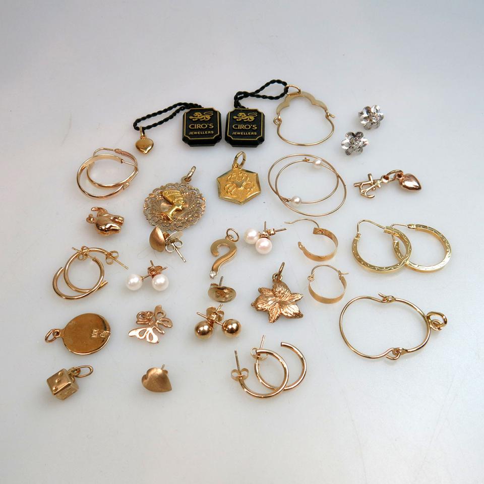 Small Quantity Of Gold Earrings And Charms
