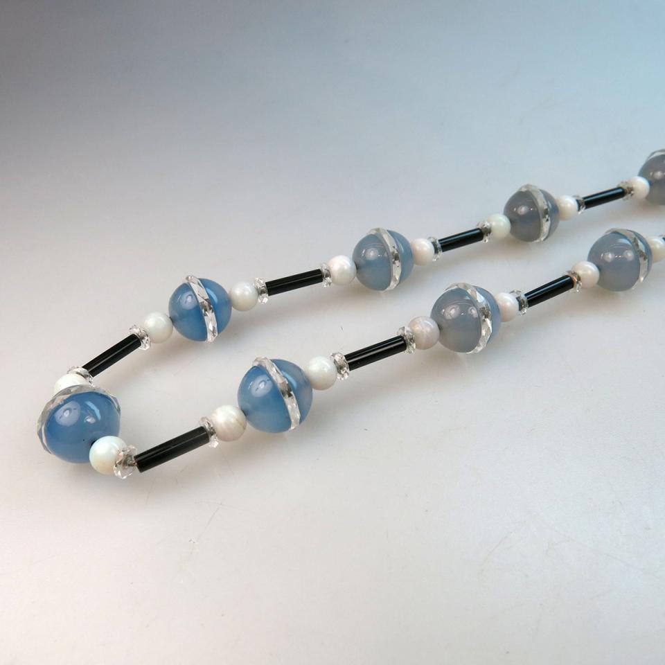 Blue Agate, Opal, Rock Crystal And Onyx Necklace