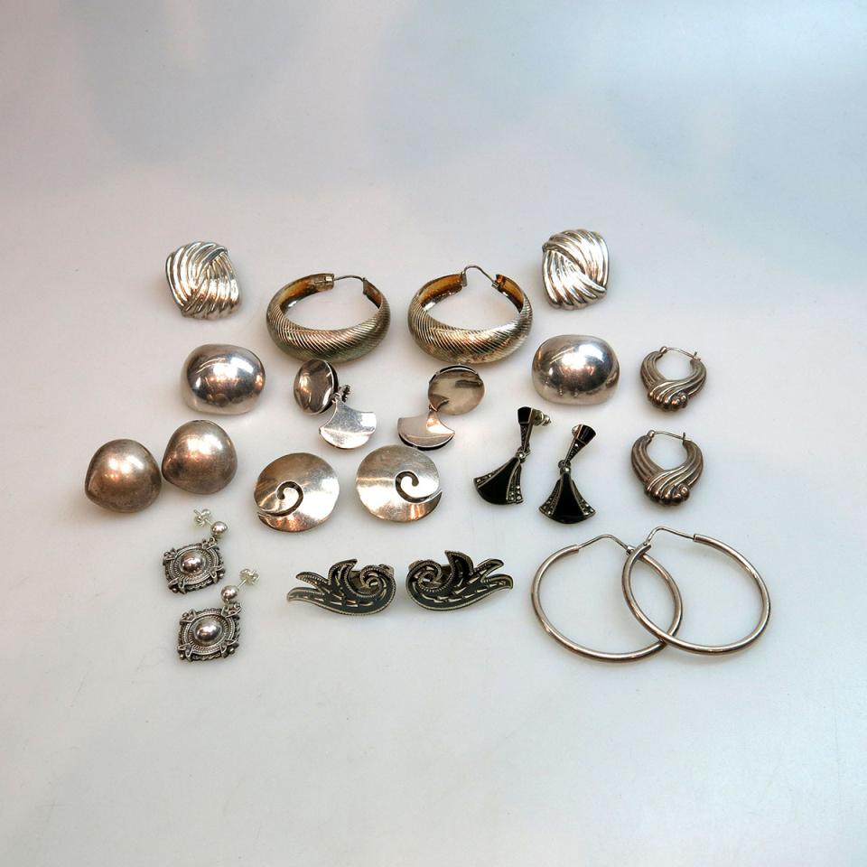 28 Various Pairs Of Silver Earrings