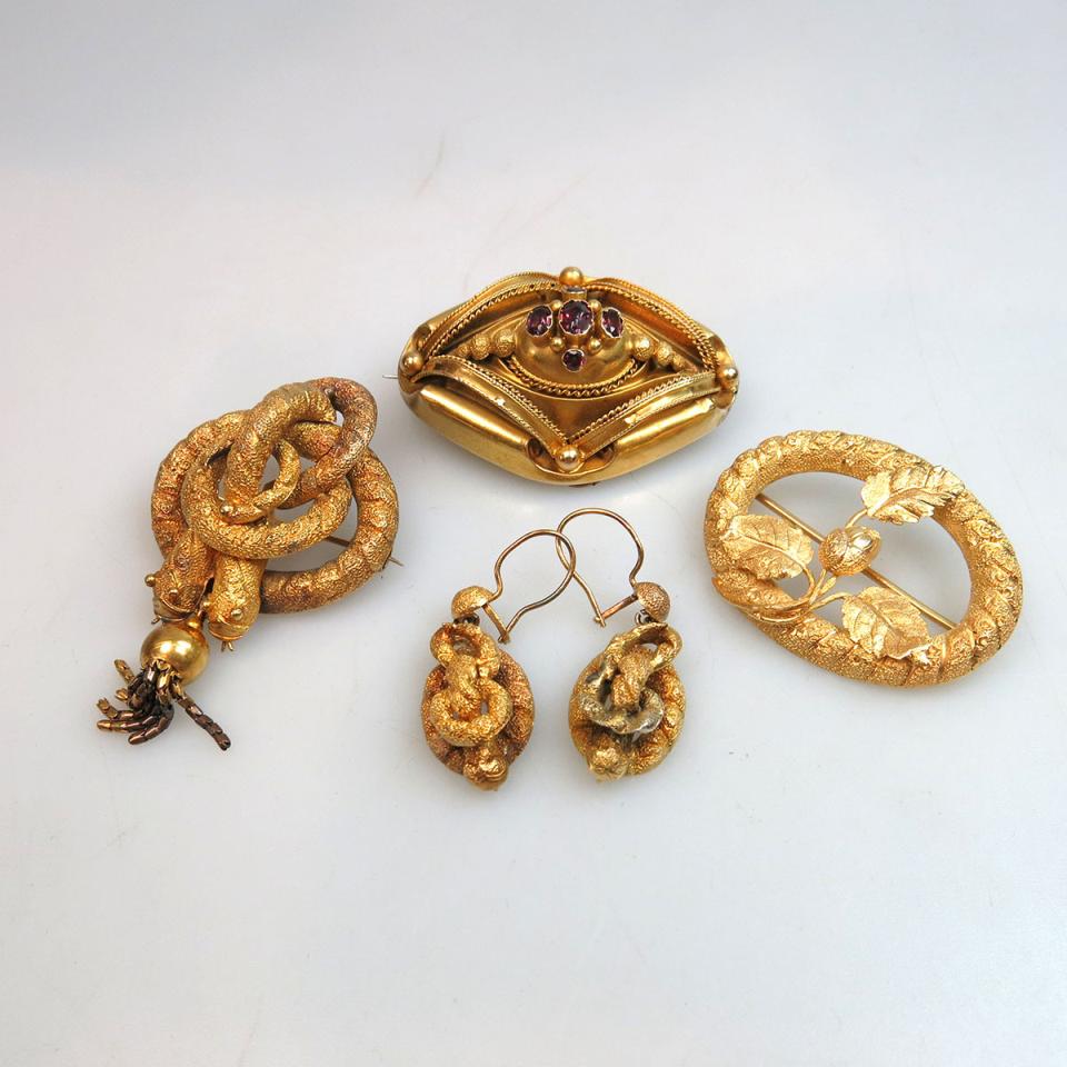 3 x Victorian 14k Yellow Gold Brooches