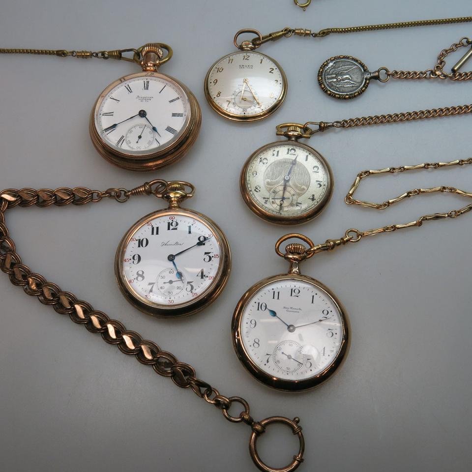 5 Various Pocket Watches In Gold Filled Cases