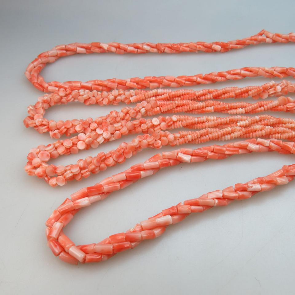 4 Various Coral Bead Necklaces