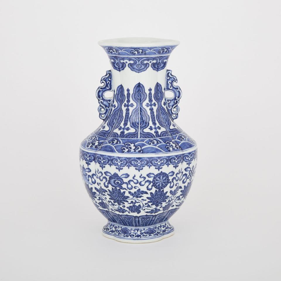 A Blue and White ‘Eight Buddhist Emblems’ Vase, Qianlong Mark