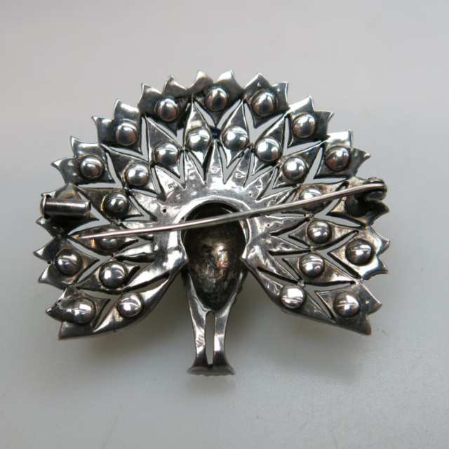 French Sterling Silver Pin, formed as a peacock