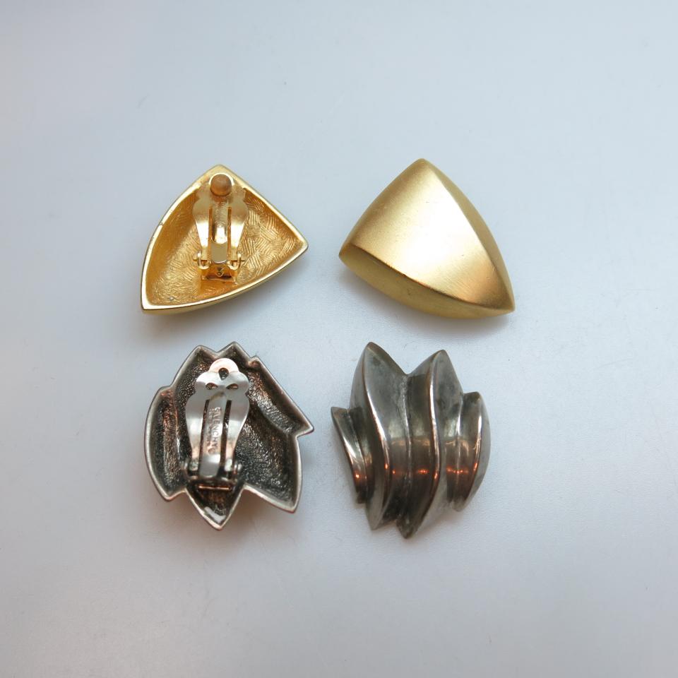 Two Pairs Of Givenchy Gold And Silver Tone Metal Clip Back Earrings
