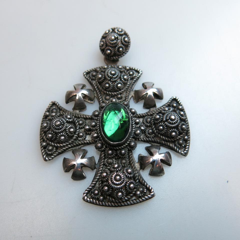 Jerusalem 935 Grade Silver Filigree Cross Pendant