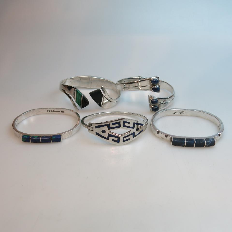 Five Mexican Sterling Silver Bangles