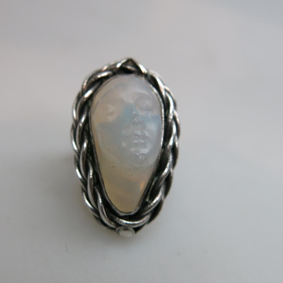 Silver Ring set with a carved moonstone