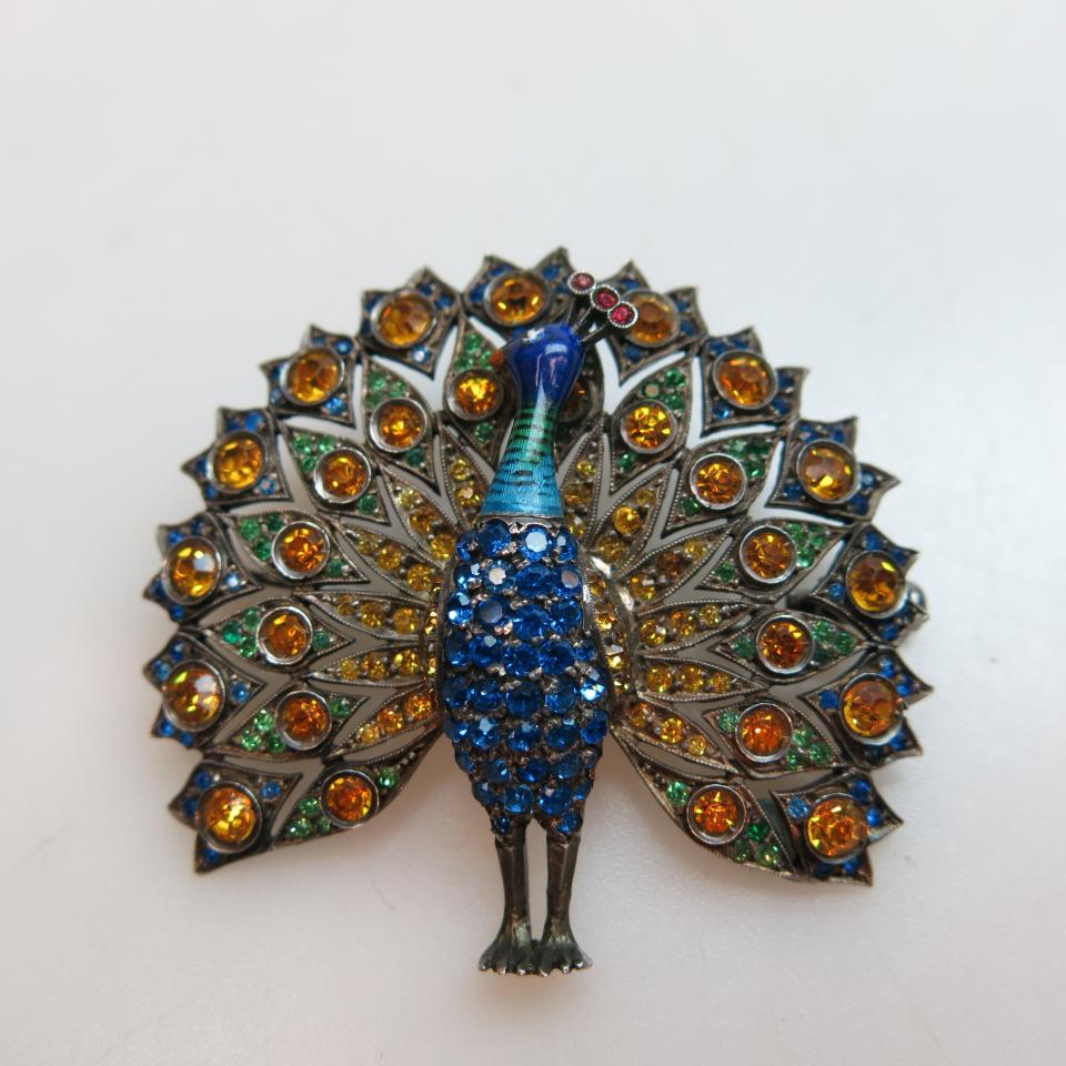French Sterling Silver Pin, formed as a peacock