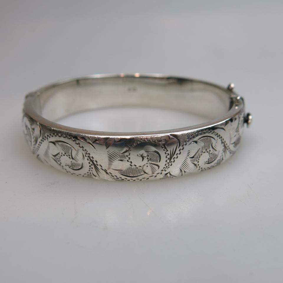 English Silver Hinged Bangle with engraved decoration