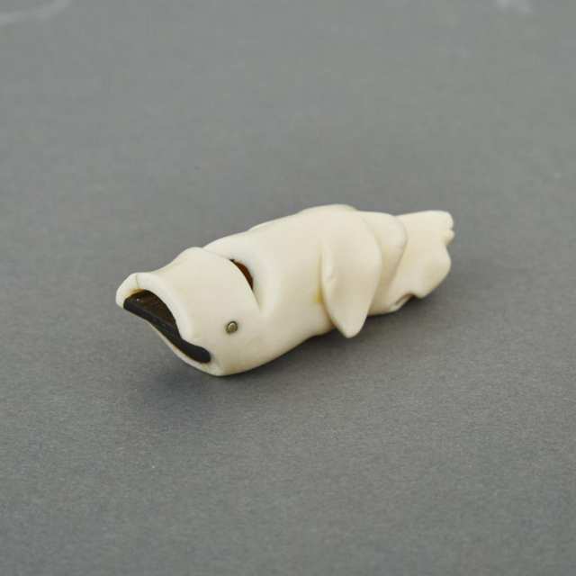 Carved Ivory Dog Head Form Hunting Whistle, c.1900