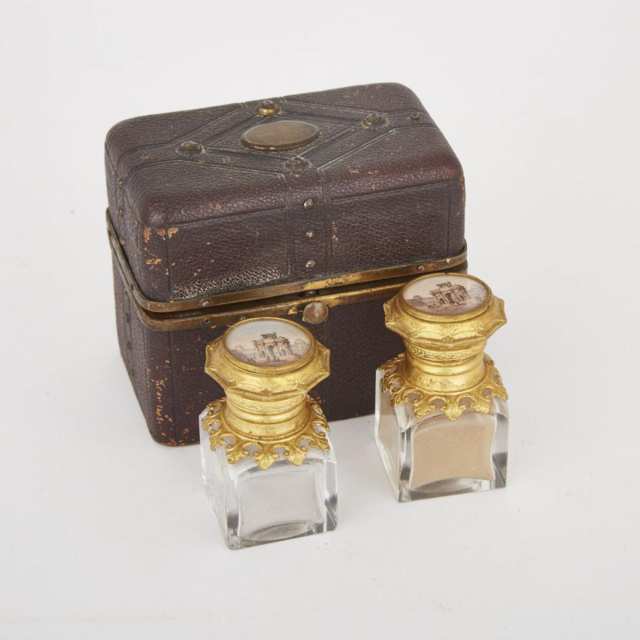 Pair of Italian Gilt Metal Mounted Perfume Bottles, late 19th century