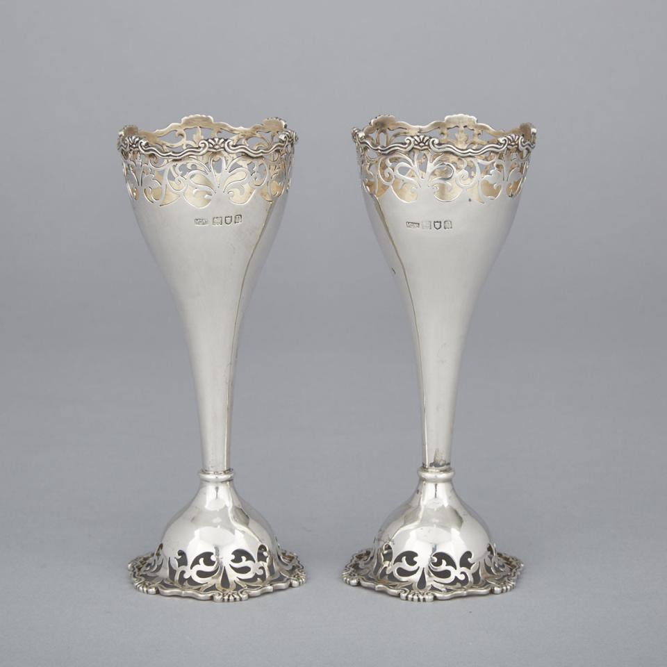 Pair of English Silver Pierced Vases, Mappin & Webb, London, 1910