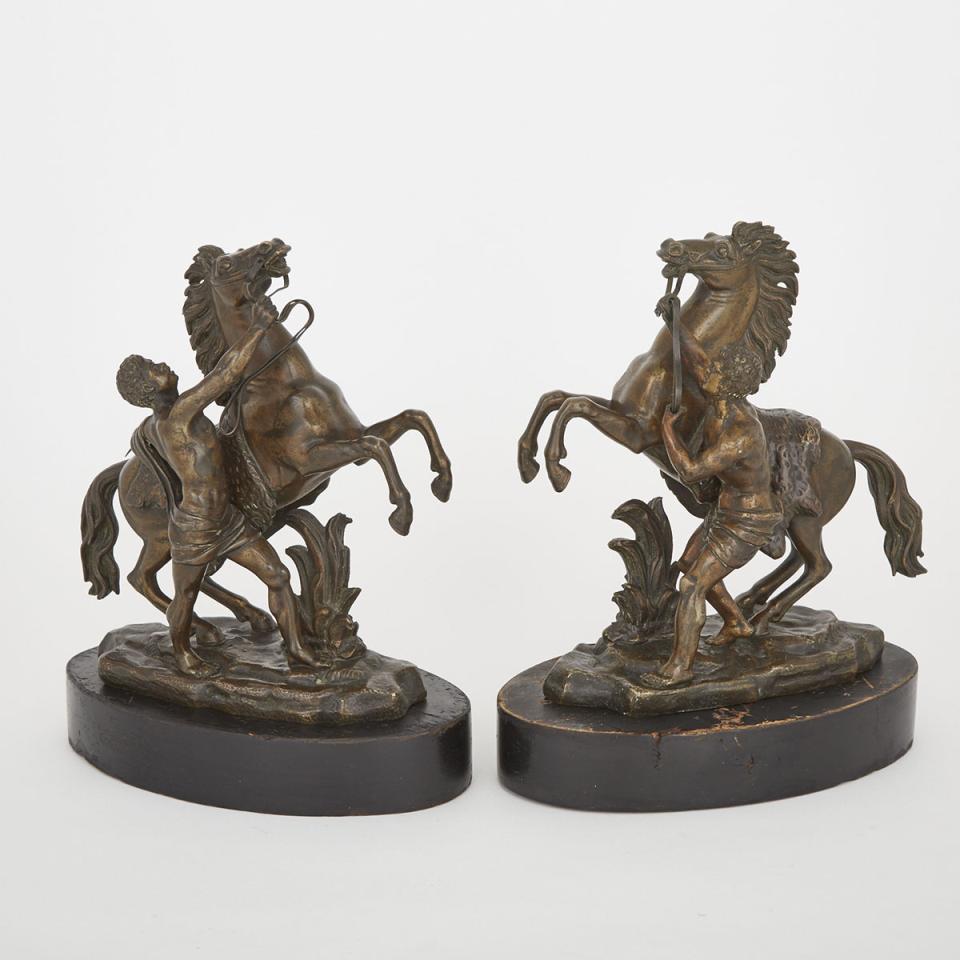 Pair of Patinated Bronze Models of the Marley Horses, 19th century