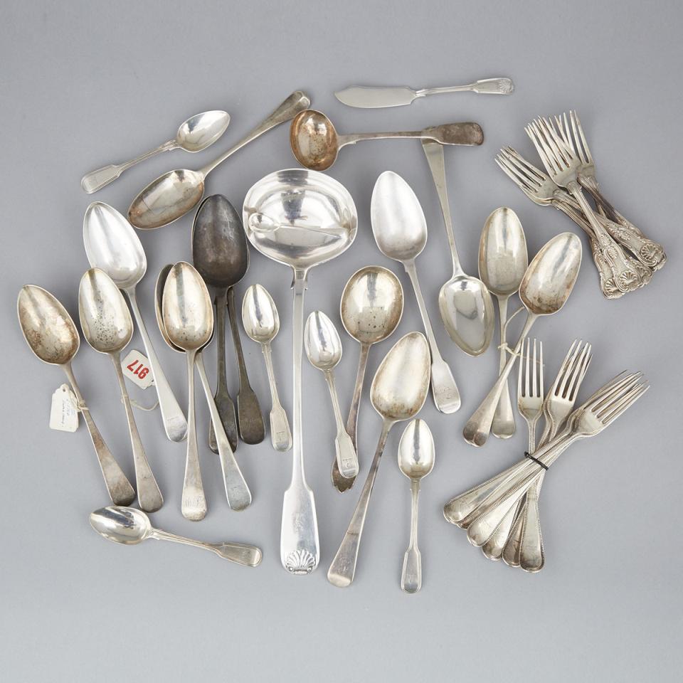 Group of Mainly Georgian and Victorian Silver Flatware, 18th/19th century