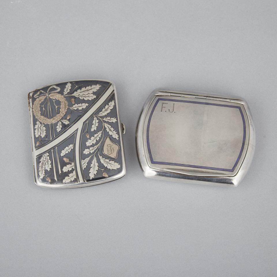 Two Austro-Hungarian Enameled or Nielloed Silver Cigarette Cases, early 20th century