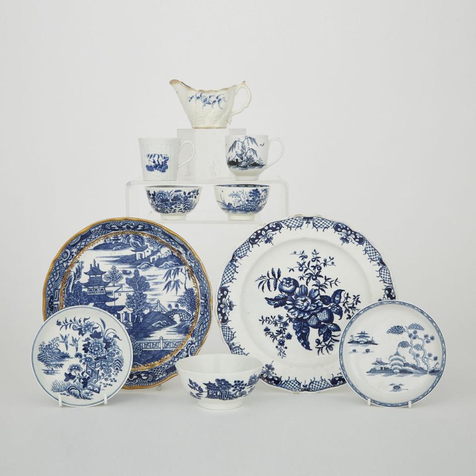 Group of Mainly Worcester Blue and White Porcelain, c.1755-80