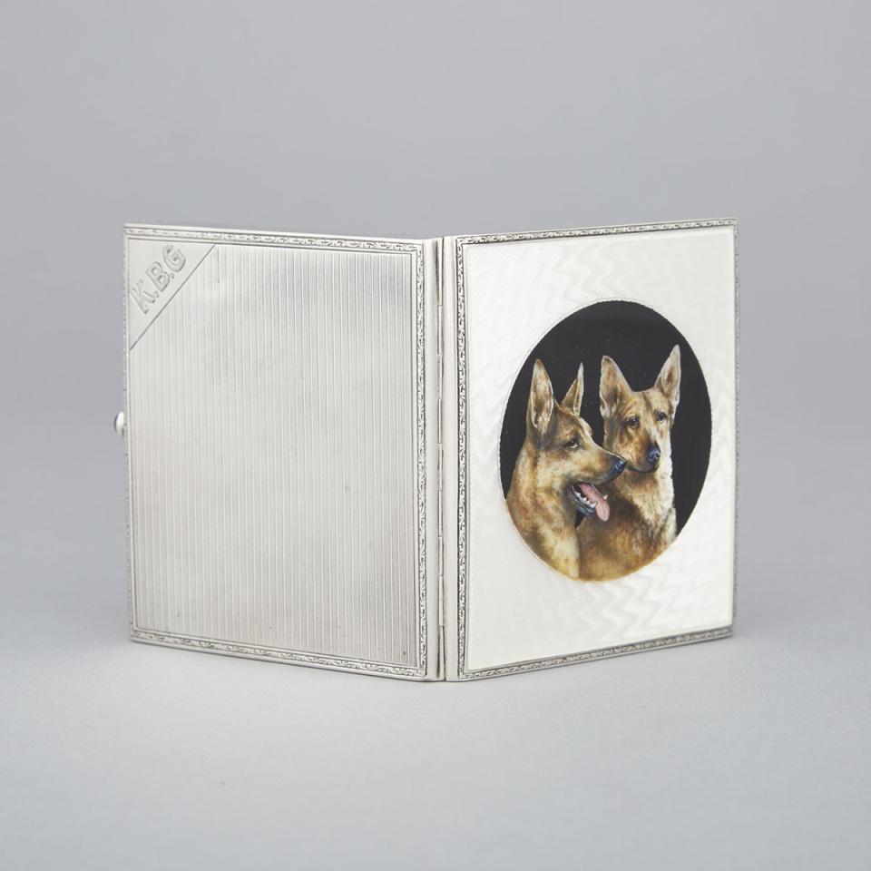 Continental Silver and Enamel ‘German Shepherds’ Cigarette Case, early 20th century