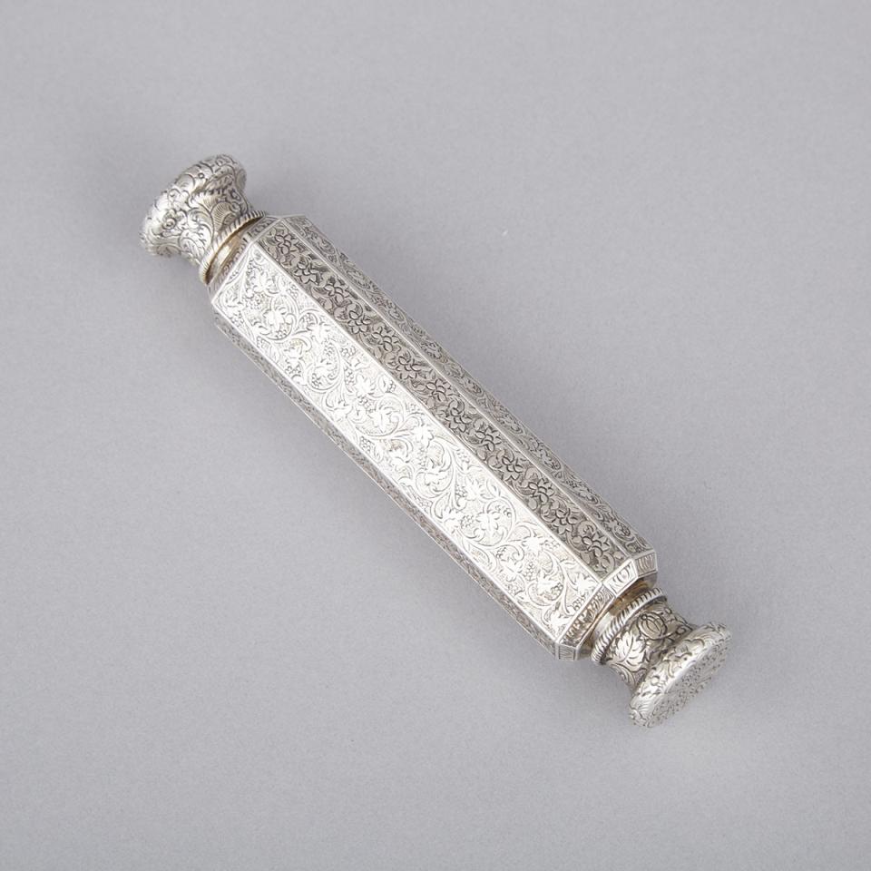 Eastern Silver Double-Ended Perfume Phial, late 19th century