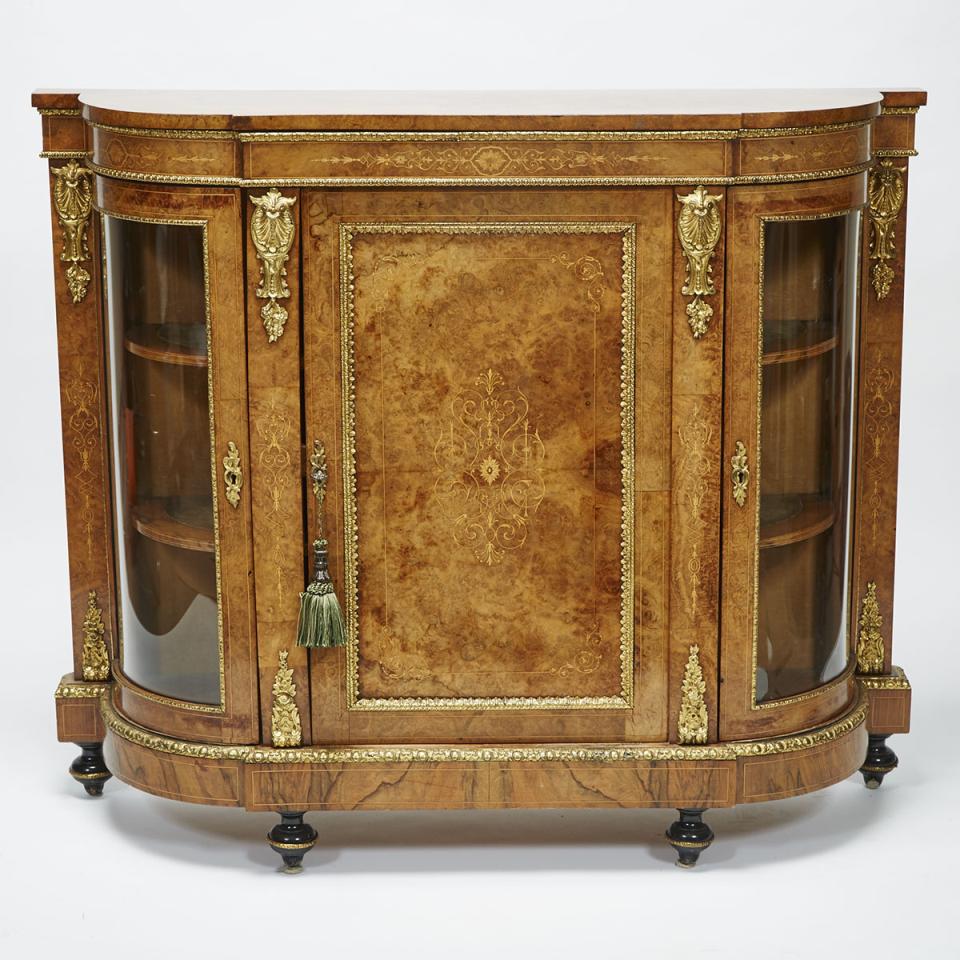 Belle Époque Ormolu Mounted and Satinwood Inlaid Burl Walnut Side Cabinet, c.1900