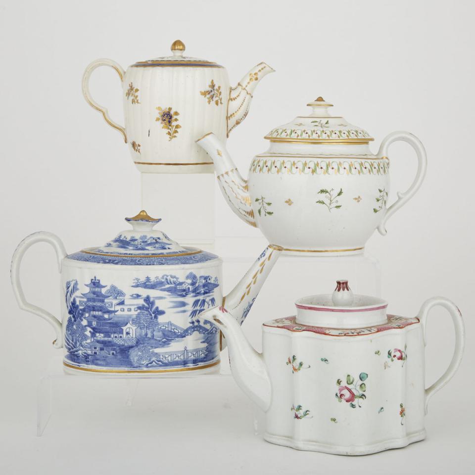 Four English Porcelain Teapots, late 18th century