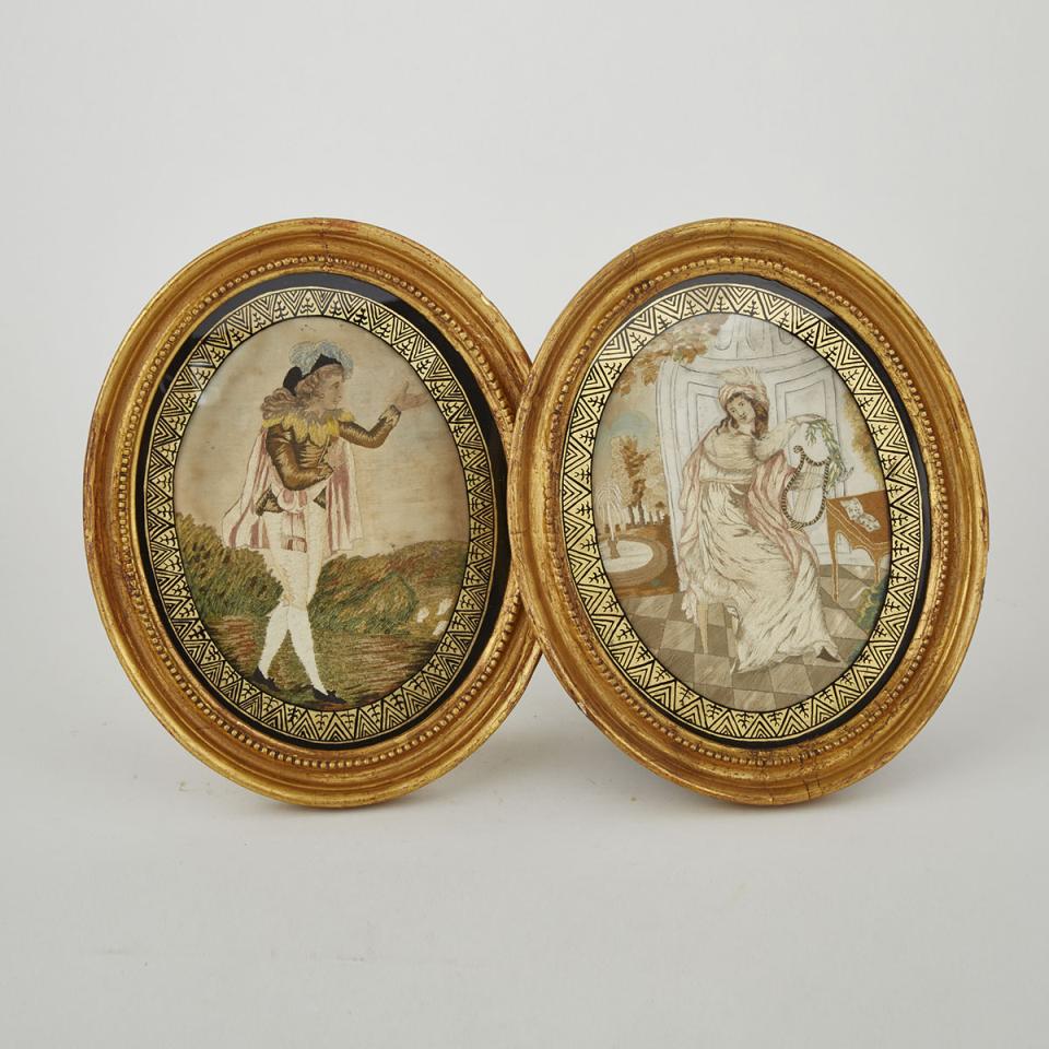 Pair of Georgian Oval Needlework Pictures, c.1800