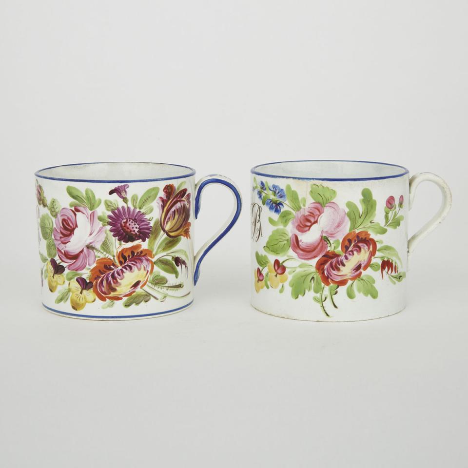 Two Bristol Pottery Pearlware Mugs, dated 1823 and 1824