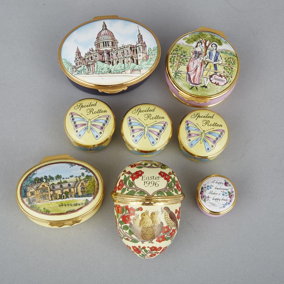 Eight Halcyon Days and Toye, Kenning & Spencer Enamel Boxes, 20th century