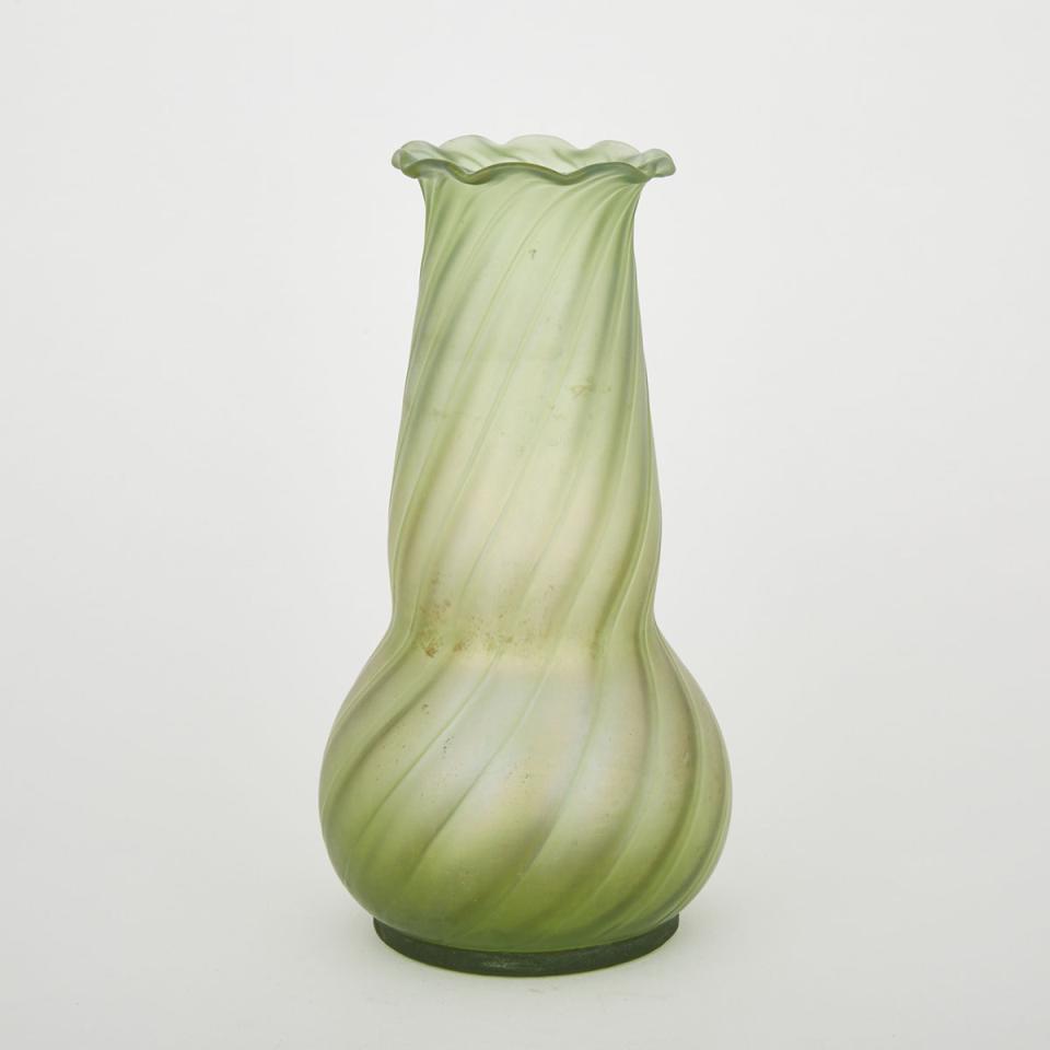 Bohemian Iridescent Green Glass Vase, early 20th century