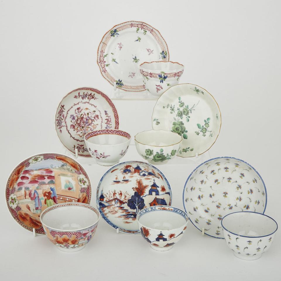 Six English Porcelain Tea Bowls and Saucers, late 18th century