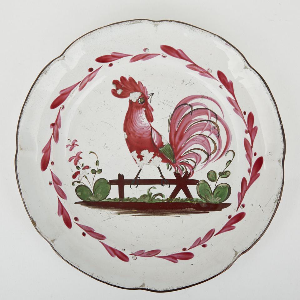 French Faience Cockerel Plate, late 18th/early 19th century