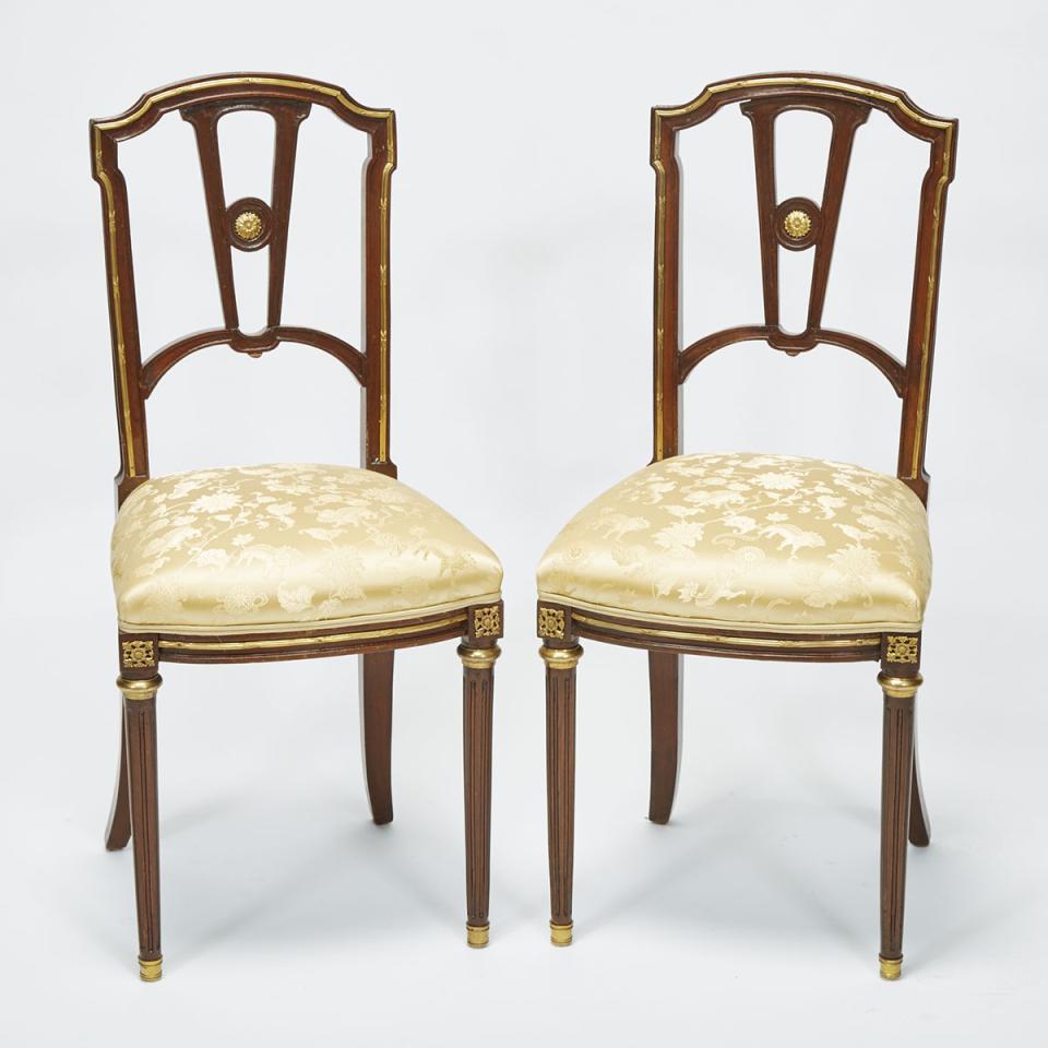 Pair of Louis XVI Style Ormolu Mounted Mahogany Side Chairs, 19th century