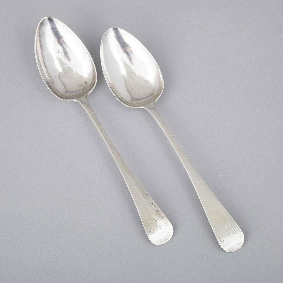 Pair of Channel Islands Old English Pattern Table Spoons, Jacques Quesnel, Jersey, c.1813
