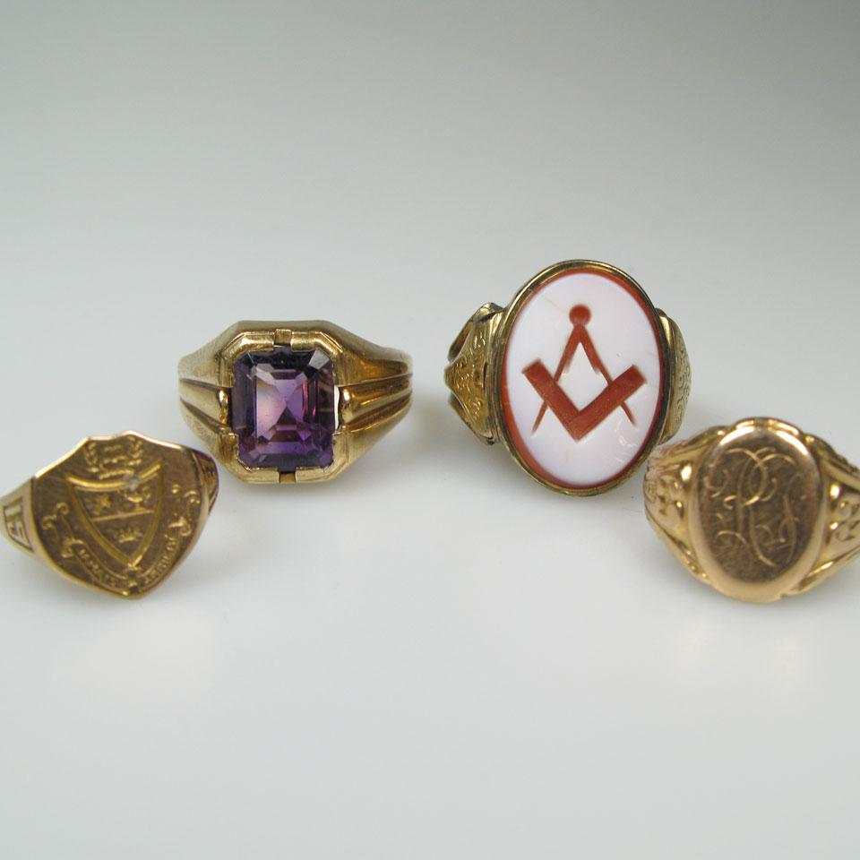 2 x 14k & 2 x 10k Yellow Gold Rings set with amethyst and carved agate