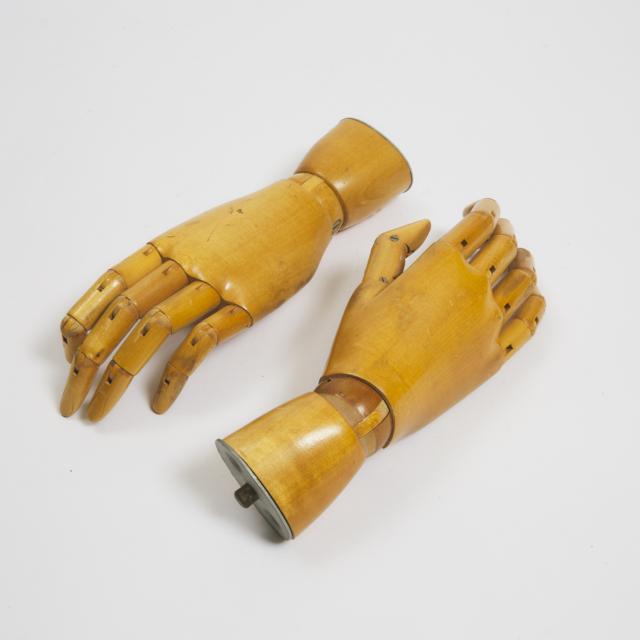 Pair of French Artist's Articulated Wooden Hand Models, early-mid 20th century