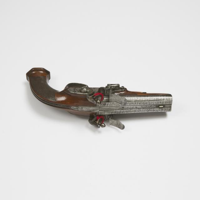 French Side-by-Side' Double Barrelled Flintlock Pistol, 19th century